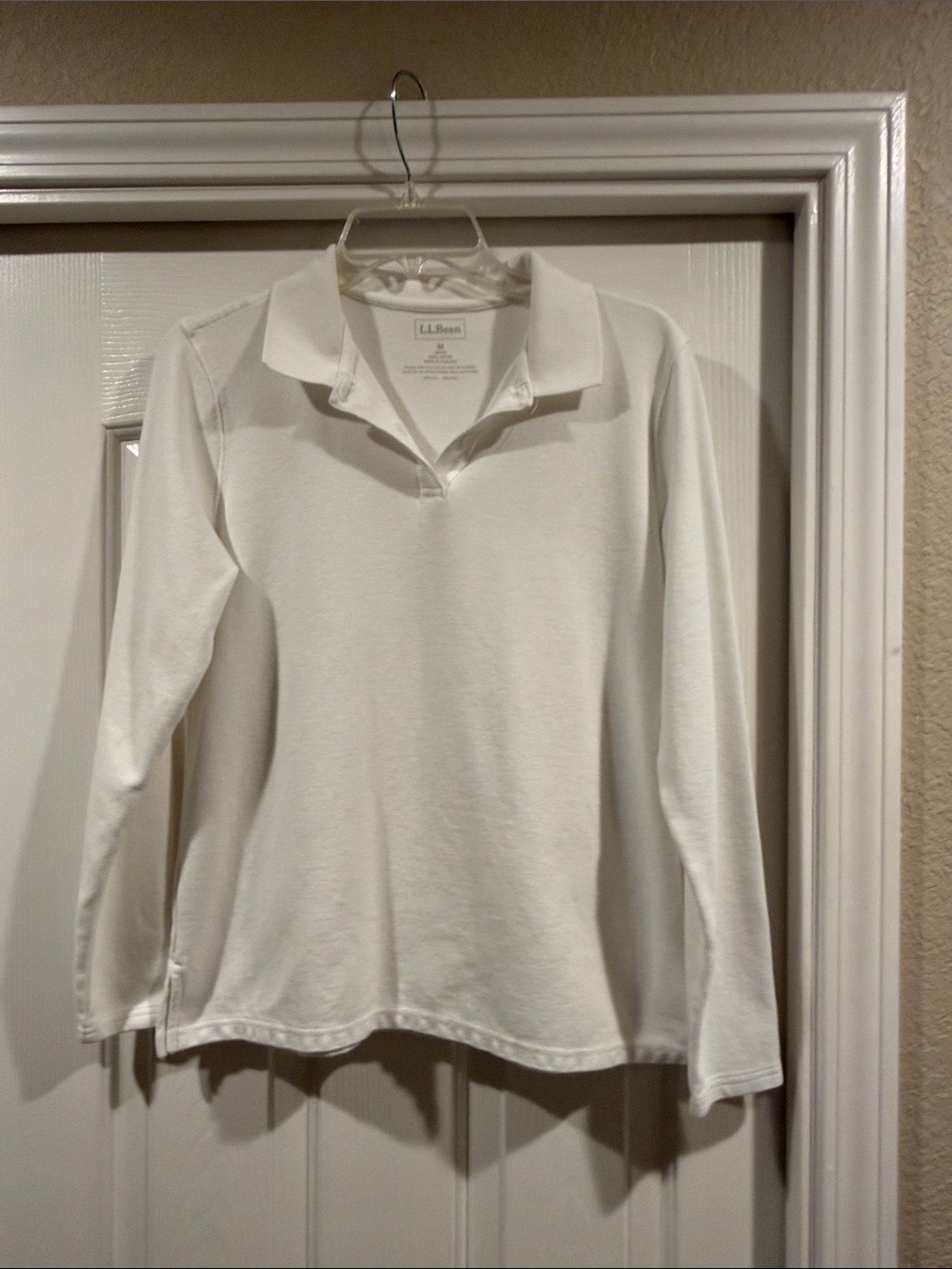 L.L. Bean Women’s Long-Sleeve White Polo Shirt New size M